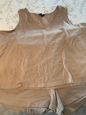 NYDJ Two Piece Tank/Short Lounge Set | Beige Nude Neutral | 0X/1X